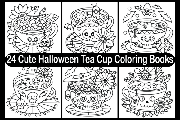 24 Cute Halloween Tea Cup Coloring Books