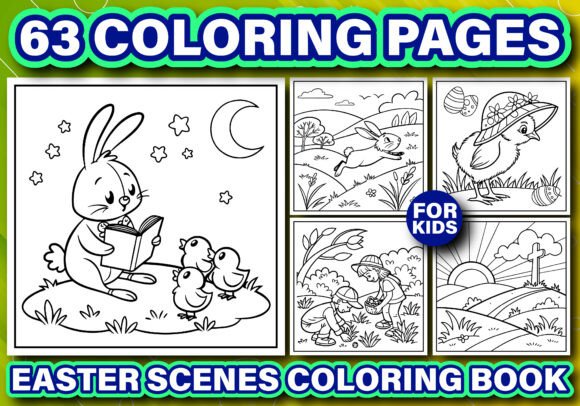 Easter Scenes Coloring Pages for Kids