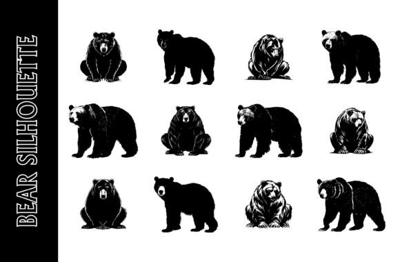 Set of Bear Vector Silhouette: A Versatile Design for Modern Print and Digital Creations